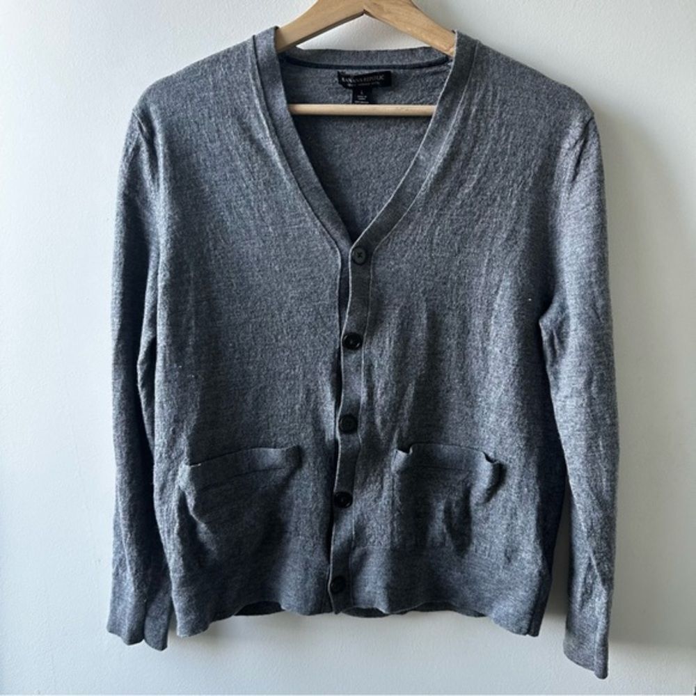 Banana Republic Gray Merino Wool Cardigan Large Preppy Minimalist Business
